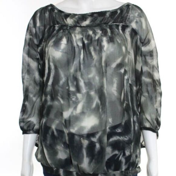 Zara Basic Green Gray Ivory 3/4 Sleeve Top M - Picture 1 of 6